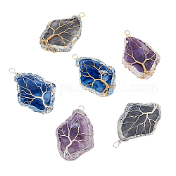 SUPERFINDINGS 2 sets 6 Styles Resin Big Pendants Set, with Copper Wire Wrapped, Imitation Gemstone, Rhombus with Tree of Life, Golden & Silver, 66~68x42.5~43x7.5mm, Hole: 5.5mm, 1pc/style, 3pcs/set