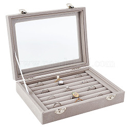 OLYCRAFT 8 Slot Jewelry Organizer Tray with Clear Lid Grey Velvet Drawer Insert Jewelry Storage Box Jewelry Display Showcase Jewelry Storage Display Tray Holder for Earring Ring Jewelry Accessories