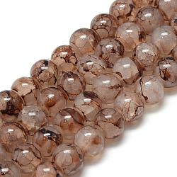 Chapelets de perles en verre, style craquelé, ronde, jade d'imitation, chameau, 10mm, Trou: 1.5mm, Environ 85 pcs/chapelet, 31.4 pouce (79.7 cm)