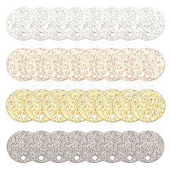 ARRICRAFT 48Pcs 4 Colors Brass Charms, Textured, Flat Round Charm, Mixed Color, 10x0.4mm, Hole: 0.9mm, 12pcs/color