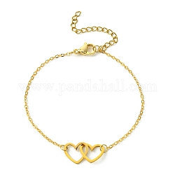 Bracciale a maglie a cuore intrecciato in lega con catenelle portacavi in ottone, oro, 7-1/8 pollice (18.2 cm)