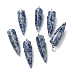 Colgantes de jaspe azul natural, con fornituras de latón de platino, bala, 32~35x10~11mm, agujero: 7 mm
