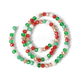 Hilos de perlas de vidrio de tema navideño, facetados, ábaco, colorido, 6x5mm, agujero: 1 mm, aproximamente 89~93 pcs / cadena, 17.01~17.52 pulgada (43.2~44.5 cm)