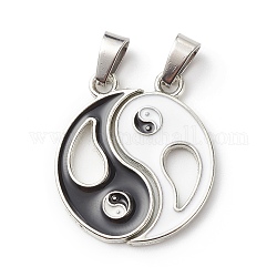Lega pendenti dello smalto di divisione, gossip / yin yang, bianco, nero, 29x25x2mm, Foro: 4x7 mm, 2 pz / set