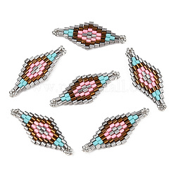 Miyuki & toho perles de rocaille japonaises, Liens faits à la main, motif de losange métier à tisser, perle rose, 31~32.5x13~13.5x1.5~2mm, Trou: 1mm