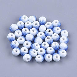 Abalorios de porcelana hechas a mano, estilo de cuentas de crujido, oval, azul aciano, 9.5~10.5x12~13x10.5mm, agujero: 2.5~3 mm