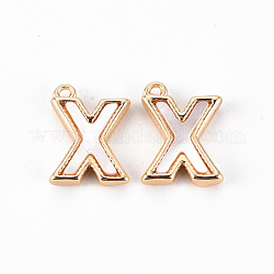 Brass Charms, with Shell, Real 18K Gold Plated, Nickel Free, Letter.X, 10.5x8x2mm, Hole: 0.9mm