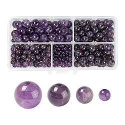 340 pièces 4 perles de pierres précieuses d'améthyste naturelle de style, ronde, 4mm / 6mm / 8mm / 10mm, Trou: 1mm