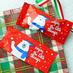 Sacchetti di imballaggio di caramelle termosaldabili in plastica a tema natalizio, accessori da forno, modello di pupazzo di neve, rosso, 95x40mm, 100pcs/scatola