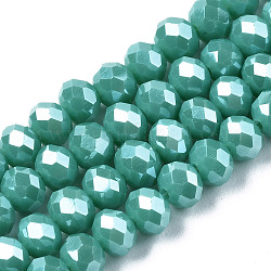 Chapelets de perles en verre électroplaqué, perle plaquée lustre, facette, rondelle, turquoise moyen, 2.5x2mm, Trou: 0.4mm, Environ 150~170 pcs/chapelet, 11 pouce (28 cm)