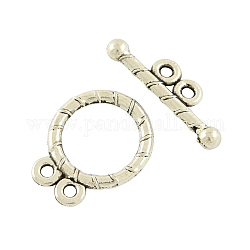 Tibetan Style Alloy Flat Round Toggle Clasps, Cadmium Free & Lead Free, Antique Silver, Flat Round: 15.5x12x1.5mm, Hole: 1.5mm, Bar: 18x5.5x2.5, Hole: 1.5mm
