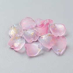 Glas Anhänger / charms, mit Goldfolie, matt, gefärbt und erhitzt, Blütenblatt, Perle rosa, 13x11x4 mm, Bohrung: 1 mm