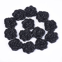 Cabochons rhinestone di resina, fiore, nero, 14x14x3mm