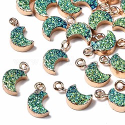Druzy Resin Pendants, with Edge Light Gold Plated Iron Loops, Moon, AB Color Plated, Mixed Color, 14~15x8x4mm, Hole: 1.8mm