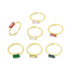 Прямоугольное открытое кольцо-манжета с кубическим цирконом, настоящие 18-каратные позолоченные латунные украшения для женщин, без свинца и без кадмия, разноцветные, размер США 6 1/2 (16.9 мм)