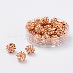 Abalorios de Diamante de imitación de arcilla polímero, Pave bolas de discoteca, Grado A, redondo, medio-perforado, melocotón claro, 8mm, agujero: 1 mm