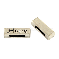 Tibetan Style Alloy Slide Charm Beads, Lead Free, Rectangle with Word(Hope), Antique Silver, 18x6x5mm, Hole: 10x2mm, about 438pcs/1000g