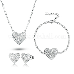 Conjuntos de joyas de acero inoxidable para mujer, Pendiente y pulseras y collares, color acero inoxidable, 15-3/8 pulgada (39 cm)