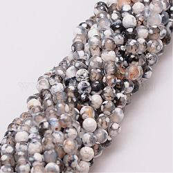 Brins de perles d'agate craquelée de feu naturel, teinte, facette, ronde, gris ardoise, 6mm, Trou: 1mm, Environ 56~58 pcs/chapelet, 14 pouce