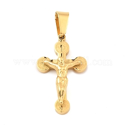 Placage ionique (ip) 304 pendentif en acier inoxydable, breloque croix crucifix, or, 25x15x5mm, Trou: 7.5x4mm