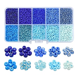 8500pcs 10 perles de rocaille en verre de style, ronde, 12/0, bleu, 1.5~2.5mm, Trou: 0.5~1mm, 13g, 850 pièces / style, 8500 pcs / boîte
