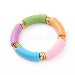Bracelet en perles acryliques opaques, tube incurvé, colorées, diamètre intérieur: 2 pouce (5.1 cm)
