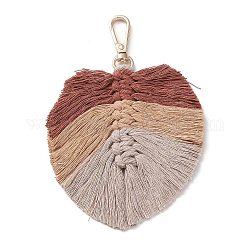 Плетеные подвески в виде листьев макраме ручной работы из хлопковой нити, украшения, с латунной застежкой, коричневые, 13.5 см