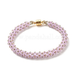 Bracelet en perles de rocaille de verre avec fermoirs magnétiques en laiton, bracelet tressé pour femme, lilas, 7-1/2 pouce (19 cm)