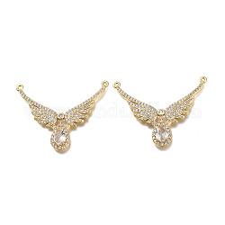 Brass Micro Pave Clear Cubic Zirconia Links, Wing, Real 18K Gold Plated, Clear, 37~42x32~37x5mm, Hole: 1mm