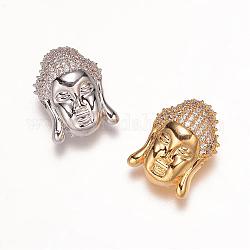 Buddha Head Brass Micro Pave Cubic Zirconia Beads, Mixed Color, 18x13x11mm, Hole: 1.5mm