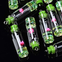 Украшения из стеклянной бутылки, со смолой и сухоцветом, с смоляными тампонами и железными находками, зеленый лайм, 42~44x11 мм, отверстие : 2 мм