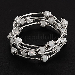 Cinque anelli di perline bracciali di vetro avvolgente, con accessori metallico, bianco floreale, 56mm