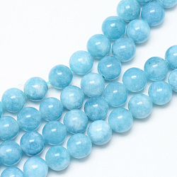 Fili di perline di quarzo blu naturale, colore imitazione amazzonite, tondo, tinto, 8~9mm, Foro: 1 mm, circa 45~47pcs/filo, 14.57~14.96 pollice (37~38 cm)