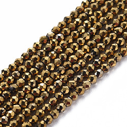 Fili di perle di vertro placcato, sfaccettato, rondelle, oro placcato, 2mm, Foro: 0.5 mm, circa 192~194pcs/filo, 12.99~13.39 pollici (33~34 cm)