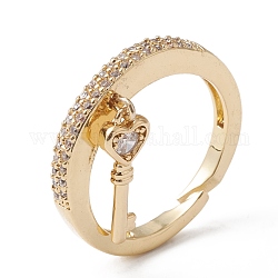 Прозрачное кольцо-манжета в форме сердца со скелетом из прозрачного циркония, массивное латунное кольцо для женщин, без свинца и без кадмия, реальный 18k позолоченный, Размер США 6 ~ размер США 6 1/2 (16.5 мм ~ 16.9 мм)