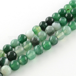Dyed Natural Striped Agate/Banded Agate Round Bead Strands, Medium Sea Green, 6mm, Hole: 1mm, about 62pcs/strand, 15.7 inch
