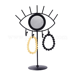 Iron Tabletop Detachable Jewelry Stand with Eye Shaped Vanity Mirror, Earring Necklace Bracelet Jewelry Display, for Woman Girls, Electrophoresis Black, 7.7x16.5x24.5cm
