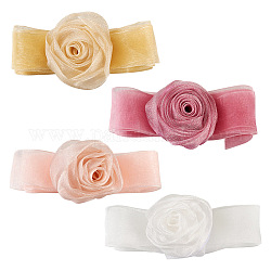 4 Stück 4-Farben-Stoff-Rosenband-Halsbänder, Organza-Blumenkette für Frauen, Mischfarbe, 39-3/8~46-1/2 Zoll (1000~1180 mm), 1 Stück / Farbe