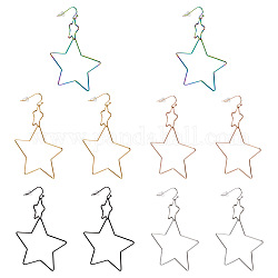 Yilisi 5Pairs 5 Colors Interlock Double Open Stars Dangle Earrings, 304 Stainless Steel Wire Wrap Large Geometry Drop Earrings for Women, Mixed Color, 75mm, Pin: 0.6mm, 1pair/color