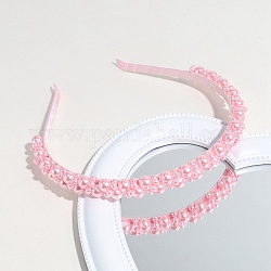Solid Color Plastic Imitation Pearl Hair Band, Hair Accessories for Women Girl, Pearl Pink, 150x135mm
