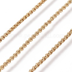 304 Stainless Steel Box Chains, Venice Chains, with Spool, Unwelded, Golden, 1.5x1.5x0.6mm, about 82.02 Feet(25m)/roll