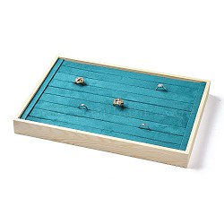 Wooden Ring Presentation Display Boxes, Cover with Velvet, Rectangle, Dark Cyan, 35x24x3.5cm