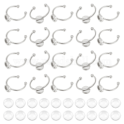 Unicraftale kit de fabricación de anillo de cúpula en blanco semicircular diy, Incluye 201 ajuste de anillo de acero inoxidable para puños., Cabuchones de cristal, color acero inoxidable, 40 unidades / caja
