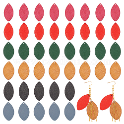 Nbeads 140個 7色 ウッドペンダント  染め  葉のチャーム  ミックスカラー  41~43.5x21.5~25x2~2.5mm  穴：1.8~2mm  20個/カラー
