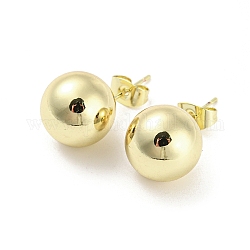 Brass Stud Earrings, Round Ball, Real 18K Gold Plated, 24x12mm