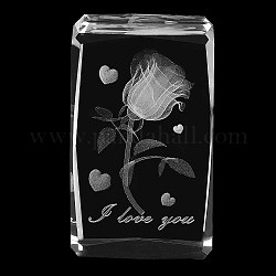 Decorazioni per espositori in vetro trasparente, per San Valentino, rettangolo con rosa e parola ti amo, chiaro, 8x5x5cm