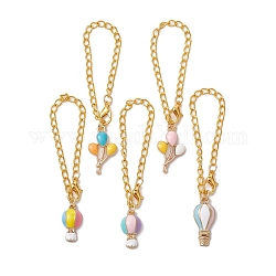 Hot Air Balloon Alloy Enamel Cup Pendant Decorations, with Lobster Claw Clasps and Iron Curb Chains, Golden, 132~135mm