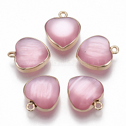 Resin Pendants, with Gold Plated Iron Loops, Imitation Cat Eye Style, Heart, Pink, 19x16x8mm, Hole: 1.8mm