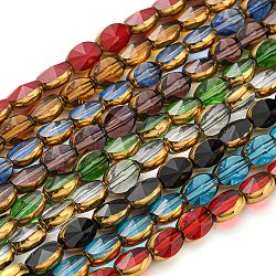 Chapelets de perles en verre transparent électrolytique, avec bord plaqué or, ovale à facettes, couleur mixte, 8~9x6.5x5mm, Trou: 1.2mm, Environ 37 pcs/chapelet, 23.78 pouce (60.4 cm)