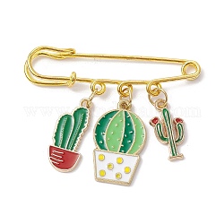 Spilla con ciondoli in smalto cactus, Spilla di sicurezza per kilt in lega, verde, 19~25x10~15x1.5mm